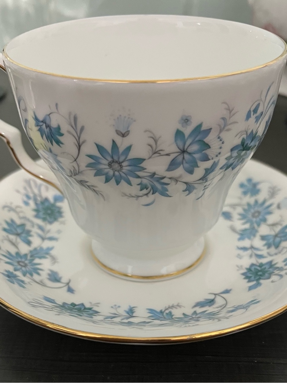 Colclough Braganza Blue Floral bone china Teacup and Saucer with Gold Trim